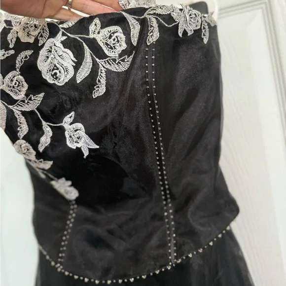 Jovani Black Corset Gown sz 8 Strapless Rose Embroidery Goth Coquette Prom  Dress